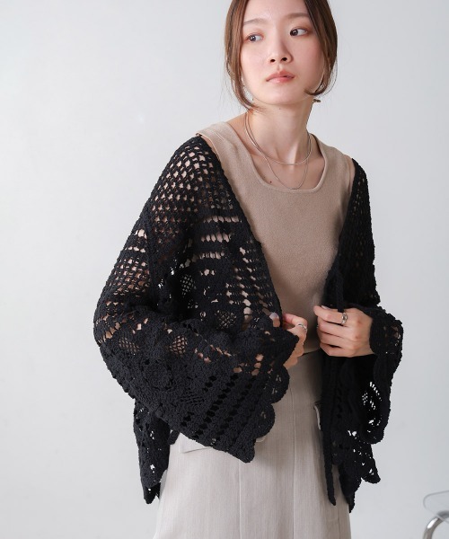 Bab（バブ）の「【大人気クロシェシリーズ】クロシェカーディガン（カーディガン/ボレロ・レディース・ブラック/モカ/A/ホワイト系その他・M）」の8枚目の写真