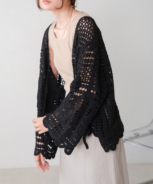 Bab（バブ）の「【大人気クロシェシリーズ】クロシェカーディガン（カーディガン/ボレロ・レディース・ブラック/モカ/A/ホワイト系その他・M）」の14枚目の写真