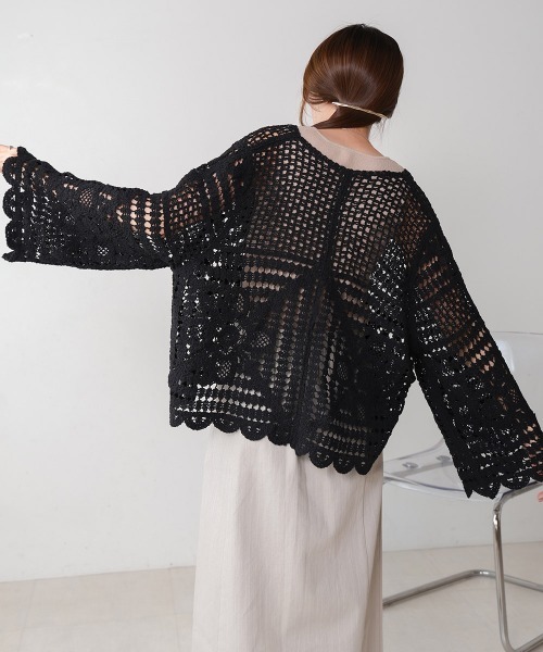 Bab（バブ）の「【大人気クロシェシリーズ】クロシェカーディガン（カーディガン/ボレロ・レディース・ブラック/モカ/A/ホワイト系その他・M）」の15枚目の写真