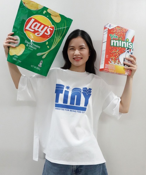 CORNERS（コーナーズ）の「TinyプリントTシャツ（Tシャツ/カットソー・レディース・オフホワイト/ピンク/ブルー/スミクロ/グレイッシュベージュ・FREE）」の7枚目の写真