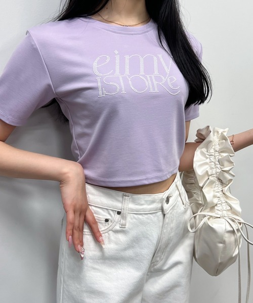 EIMY ISTOIRE(エイミーイストワール)の「eimyパールロゴフィットTシャツ(Tシャツ/カットソー・レディース・サックスブルー/ブラック/ホワイト×ブラック/ホワイト/グリーン/パープル/イエロー・FREE)」の6枚目の写真