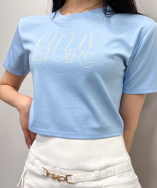 EIMY ISTOIRE(エイミーイストワール)の「eimyパールロゴフィットTシャツ(Tシャツ/カットソー・レディース・サックスブルー/ブラック/ホワイト×ブラック/ホワイト/グリーン/パープル/イエロー・FREE)」の5枚目の写真