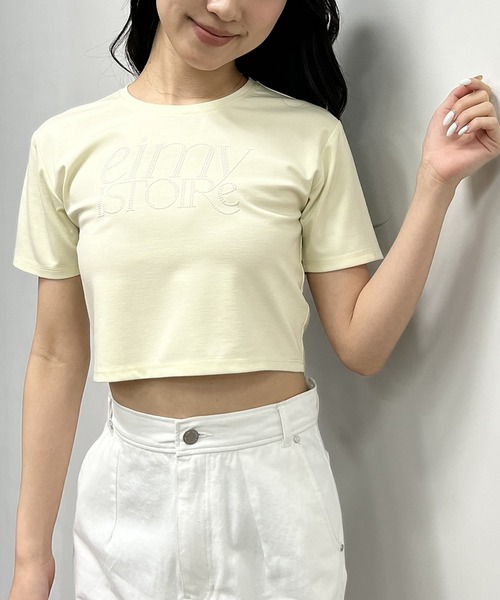 EIMY ISTOIRE(エイミーイストワール)の「eimyパールロゴフィットTシャツ(Tシャツ/カットソー・レディース・サックスブルー/ブラック/ホワイト×ブラック/ホワイト/グリーン/パープル/イエロー・FREE)」の7枚目の写真