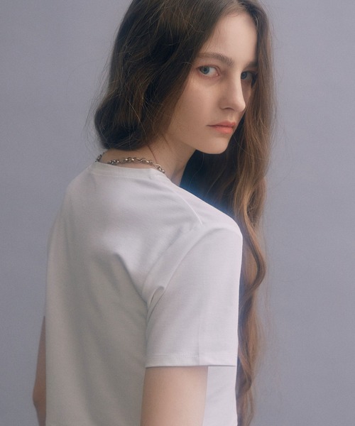 EIMY ISTOIRE(エイミーイストワール)の「eimyパールロゴフィットTシャツ(Tシャツ/カットソー・レディース・サックスブルー/ブラック/ホワイト×ブラック/ホワイト/グリーン/パープル/イエロー・FREE)」の16枚目の写真