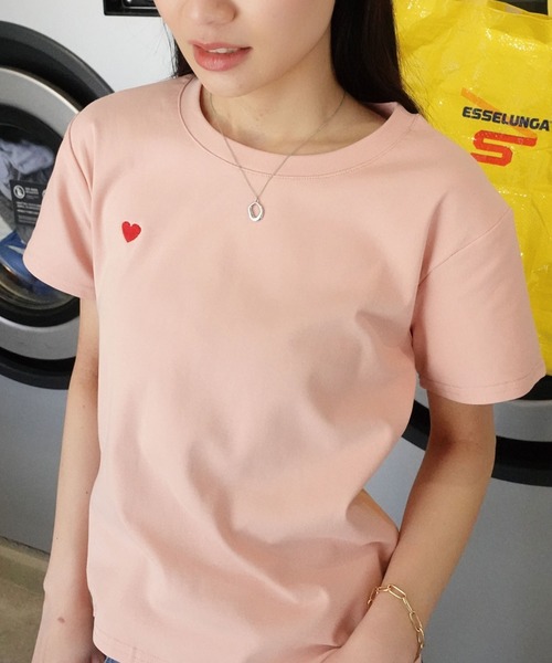 セール】ハート刺繍コンパクトTシャツ（Tシャツ/カットソー
