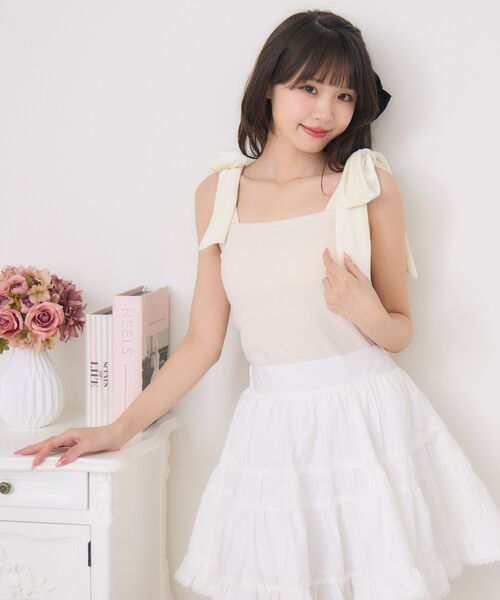 ems excite（エムズエキサイト）の「BIGリボンテレコキャミ（キャミソール・レディース・ピンク/ブラック/ナチュラル/ブラック系その他/アイボリー・FREE）」の19枚目の写真