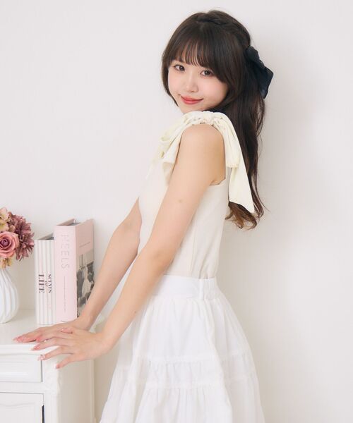 ems excite（エムズエキサイト）の「BIGリボンテレコキャミ（キャミソール・レディース・ピンク/ブラック/ナチュラル/ブラック系その他/アイボリー・FREE）」の21枚目の写真