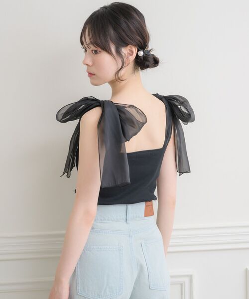 ems excite（エムズエキサイト）の「BIGリボンテレコキャミ（キャミソール・レディース・ピンク/ブラック/ナチュラル/ブラック系その他/アイボリー・FREE）」の6枚目の写真