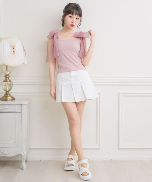 ems excite（エムズエキサイト）の「BIGリボンテレコキャミ（キャミソール・レディース・ピンク/ブラック/ナチュラル/ブラック系その他/アイボリー・FREE）」の7枚目の写真