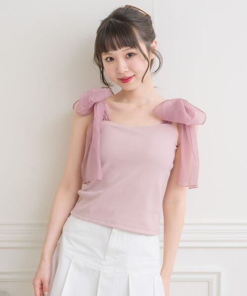 ems excite（エムズエキサイト）の「BIGリボンテレコキャミ（キャミソール・レディース・ピンク/ブラック/ナチュラル/ブラック系その他/アイボリー・FREE）」の11枚目の写真