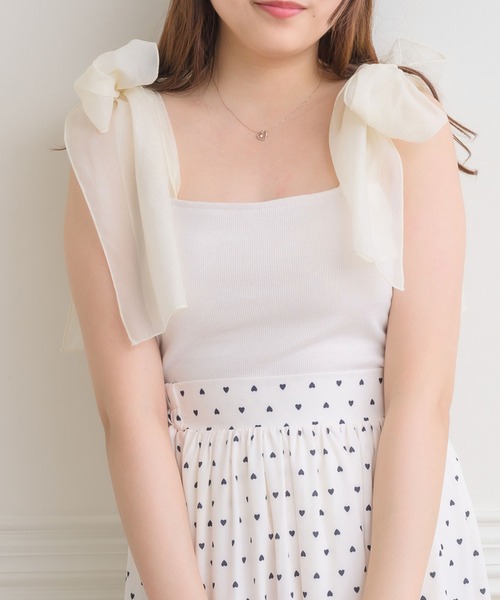 ems excite（エムズエキサイト）の「BIGリボンテレコキャミ（キャミソール・レディース・ピンク/ブラック/ナチュラル/ブラック系その他/アイボリー・FREE）」の4枚目の写真