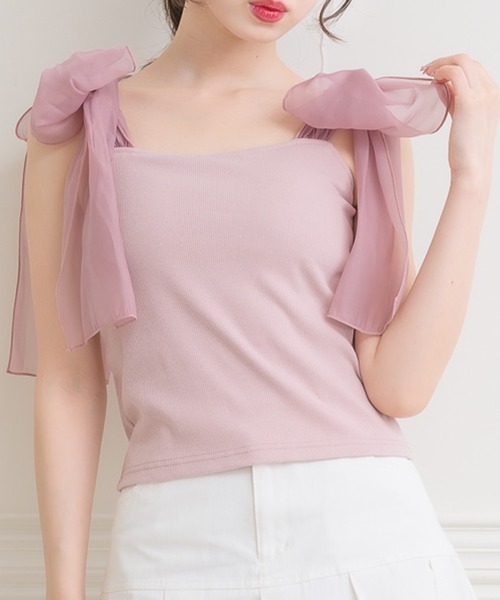 ems excite（エムズエキサイト）の「BIGリボンテレコキャミ（キャミソール・レディース・ピンク/ブラック/ナチュラル/ブラック系その他/アイボリー・FREE）」の5枚目の写真