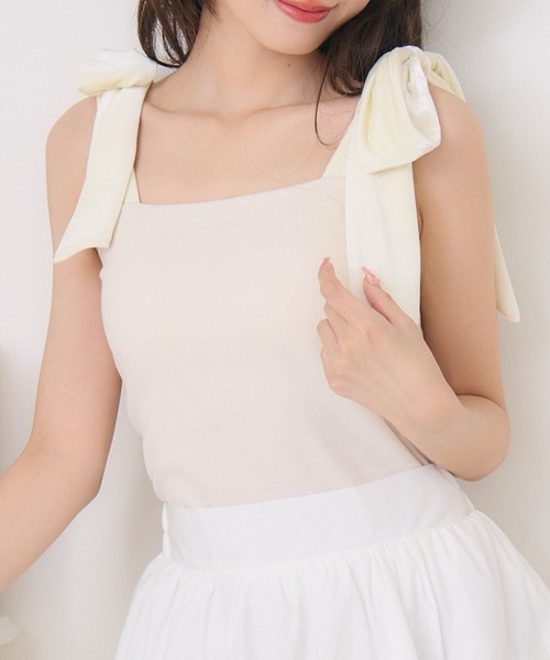 ems excite（エムズエキサイト）の「BIGリボンテレコキャミ（キャミソール・レディース・ピンク/ブラック/ナチュラル/ブラック系その他/アイボリー・FREE）」の2枚目の写真