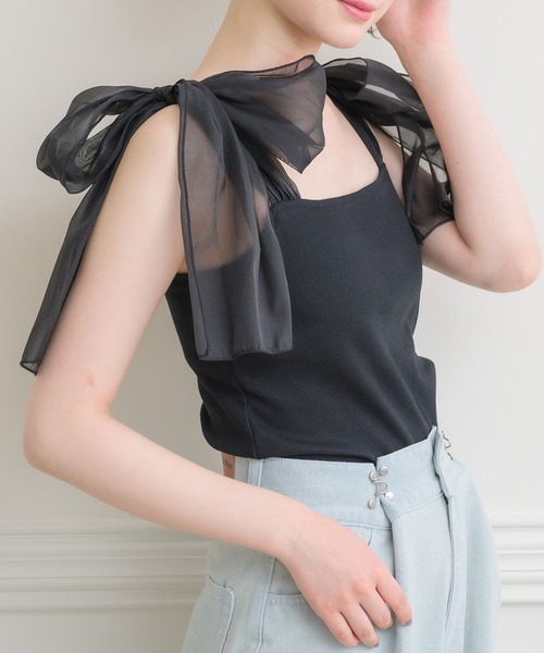 ems excite（エムズエキサイト）の「BIGリボンテレコキャミ（キャミソール・レディース・ピンク/ブラック/ナチュラル/ブラック系その他/アイボリー・FREE）」の3枚目の写真