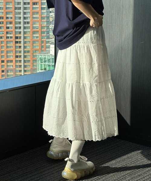 3.3 Field Trip （3.3フィールドトリップ）の「3.3 Field Trip／パンチングスカート（裏地あり）（スカート・レディース・ブラック/アイボリー・FREE）」の5枚目の写真