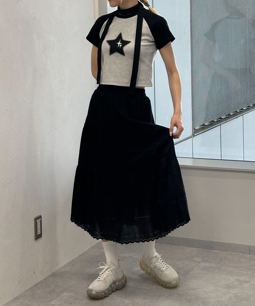 3.3 Field Trip （3.3フィールドトリップ）の「3.3 Field Trip／パンチングスカート（裏地あり）（スカート・レディース・ブラック/アイボリー・FREE）」の7枚目の写真