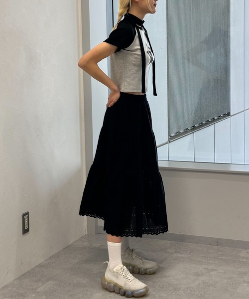 3.3 Field Trip （3.3フィールドトリップ）の「3.3 Field Trip／パンチングスカート（裏地あり）（スカート・レディース・ブラック/アイボリー・FREE）」の8枚目の写真