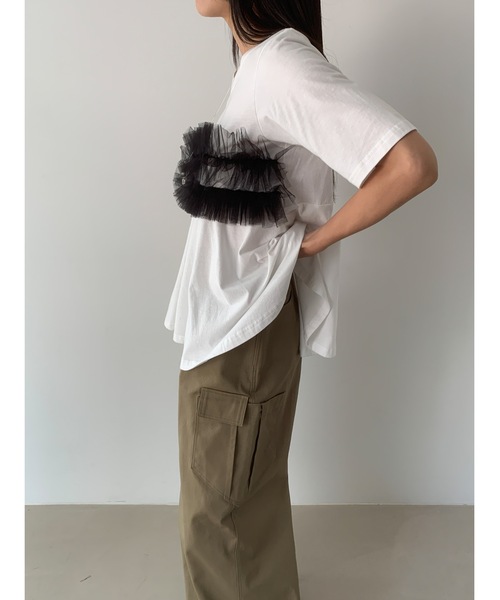 Didot.showroom(ディドット ショールーム)の「チュールフリルハーフT(Tシャツ/カットソー・レディース・ホワイト/ブラック・FREE)」の4枚目の写真