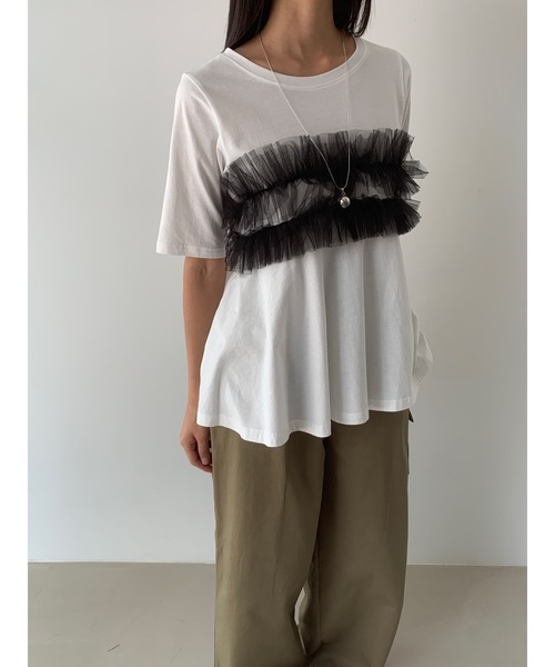 Didot.showroom(ディドット ショールーム)の「チュールフリルハーフT(Tシャツ/カットソー・レディース・ホワイト/ブラック・FREE)」の3枚目の写真