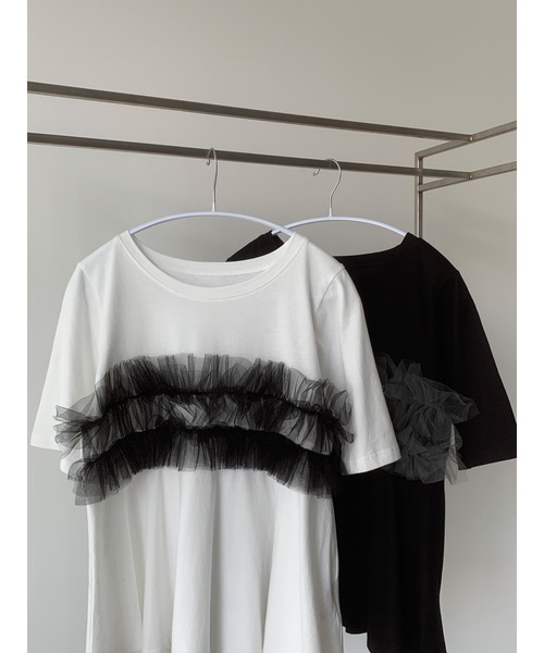 Didot.showroom(ディドット ショールーム)の「チュールフリルハーフT(Tシャツ/カットソー・レディース・ホワイト/ブラック・FREE)」の7枚目の写真