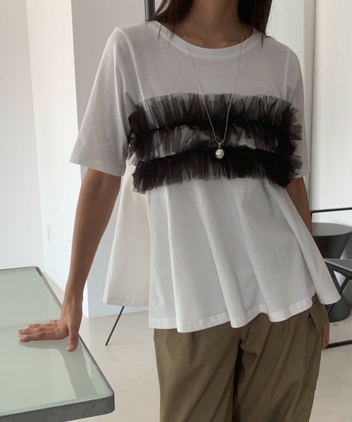 Didot.showroom(ディドット ショールーム)の「チュールフリルハーフT(Tシャツ/カットソー・レディース・ホワイト/ブラック・FREE)」の9枚目の写真
