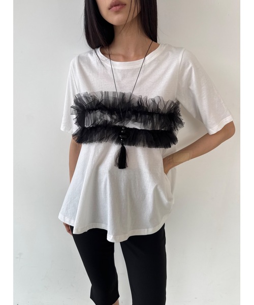 Didot.showroom(ディドット ショールーム)の「チュールフリルハーフT(Tシャツ/カットソー・レディース・ホワイト/ブラック・FREE)」の16枚目の写真
