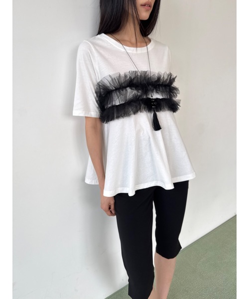 Didot.showroom(ディドット ショールーム)の「チュールフリルハーフT(Tシャツ/カットソー・レディース・ホワイト/ブラック・FREE)」の15枚目の写真