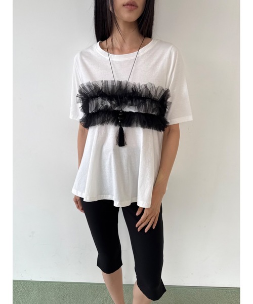 Didot.showroom(ディドット ショールーム)の「チュールフリルハーフT(Tシャツ/カットソー・レディース・ホワイト/ブラック・FREE)」の14枚目の写真