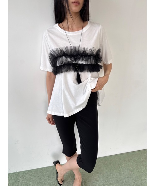 Didot.showroom(ディドット ショールーム)の「チュールフリルハーフT(Tシャツ/カットソー・レディース・ホワイト/ブラック・FREE)」の12枚目の写真