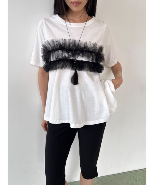 Didot.showroom(ディドット ショールーム)の「チュールフリルハーフT(Tシャツ/カットソー・レディース・ホワイト/ブラック・FREE)」の17枚目の写真