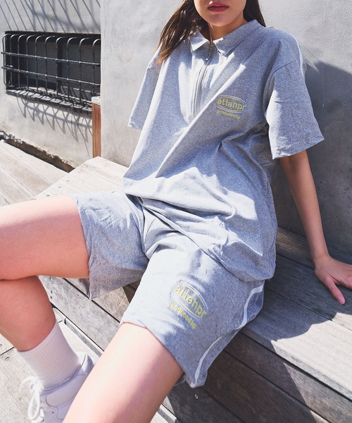 Teem Store(チームストア)の「【セットアップ】カラーハーフZIP ショーツセット(ジャージ・レディース・ライトグレー/ブラック・F)」の22枚目の写真