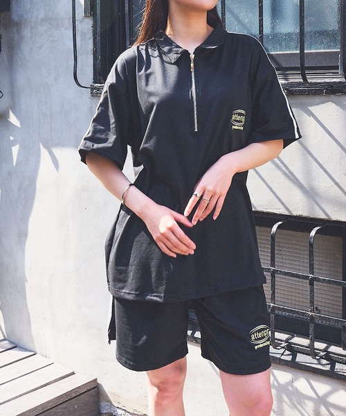 Teem Store(チームストア)の「【セットアップ】カラーハーフZIP ショーツセット(ジャージ・レディース・ライトグレー/ブラック・F)」の16枚目の写真