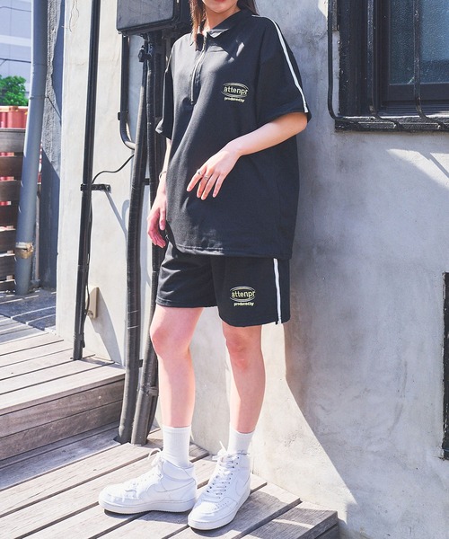 Teem Store(チームストア)の「【セットアップ】カラーハーフZIP ショーツセット(ジャージ・レディース・ライトグレー/ブラック・F)」の9枚目の写真
