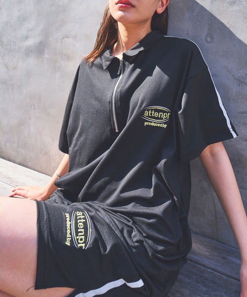 Teem Store(チームストア)の「【セットアップ】カラーハーフZIP ショーツセット(ジャージ・レディース・ライトグレー/ブラック・F)」の13枚目の写真
