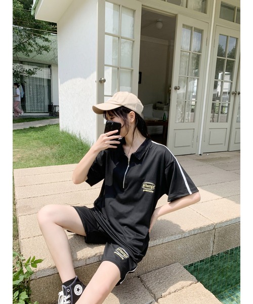 Teem Store(チームストア)の「【セットアップ】カラーハーフZIP ショーツセット(ジャージ・レディース・ライトグレー/ブラック・F)」の17枚目の写真