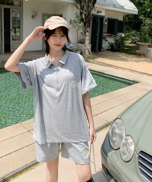 Teem Store(チームストア)の「【セットアップ】カラーハーフZIP ショーツセット(ジャージ・レディース・ライトグレー/ブラック・F)」の18枚目の写真