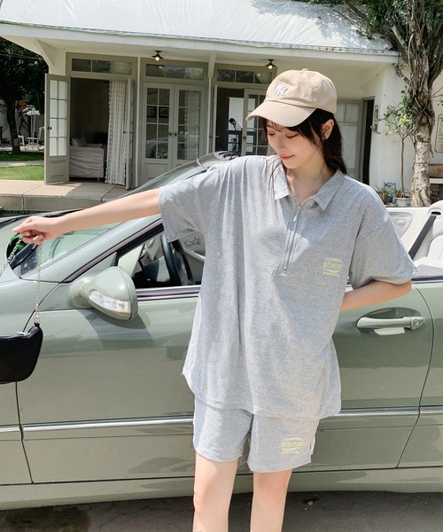 Teem Store(チームストア)の「【セットアップ】カラーハーフZIP ショーツセット(ジャージ・レディース・ライトグレー/ブラック・F)」の19枚目の写真