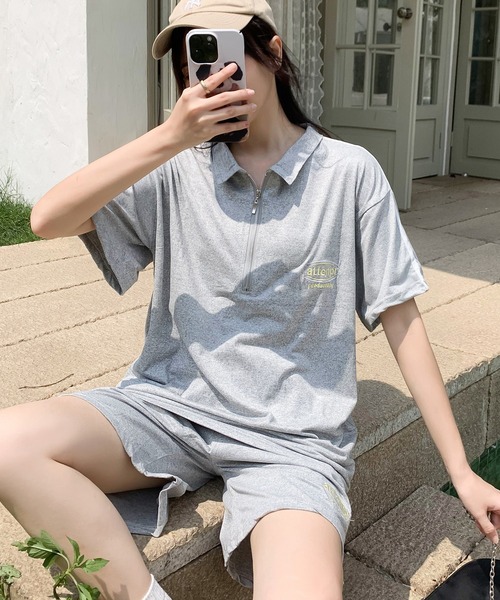Teem Store(チームストア)の「【セットアップ】カラーハーフZIP ショーツセット(ジャージ・レディース・ライトグレー/ブラック・F)」の20枚目の写真