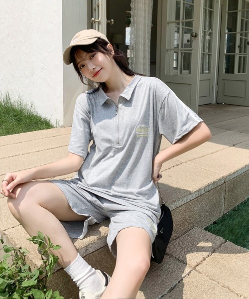 Teem Store(チームストア)の「【セットアップ】カラーハーフZIP ショーツセット(ジャージ・レディース・ライトグレー/ブラック・F)」の21枚目の写真