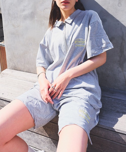 Teem Store(チームストア)の「【セットアップ】カラーハーフZIP ショーツセット(ジャージ・レディース・ライトグレー/ブラック・F)」の8枚目の写真