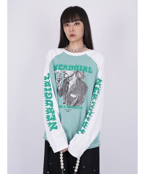 PAMEO POSE(パメオポーズ)の「Nerd Girl Tour Raglan Long Sleeve Tee(Tシャツ/カットソー・レディース・ブラック/ホワイト/グリーン・SMALL/LARGE)」の9枚目の写真