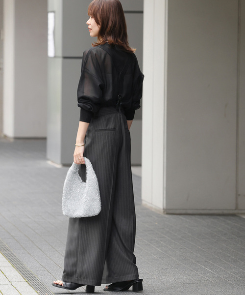 ジャーナルスタンダード　サロペット　キャミ　ワイド パンツ　リネン コットン　黒 ジャーナルスタンダード サロペット キャミ ワイド パンツ リネン