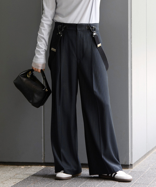 サスペンダーワイドパンツ（ストライプ）（スラックス