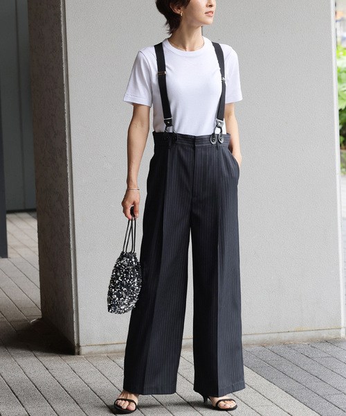 サスペンダーワイドパンツ（ストライプ）（スラックス