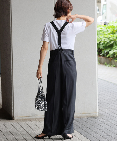 サスペンダーワイドパンツ（ストライプ）（スラックス