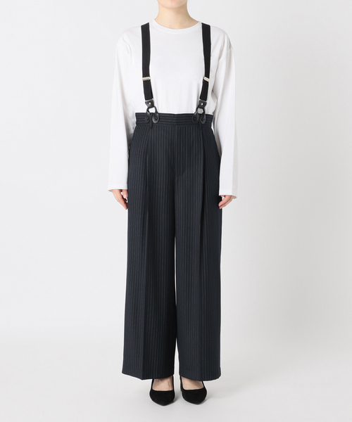 サスペンダーワイドパンツ（ストライプ）（スラックス