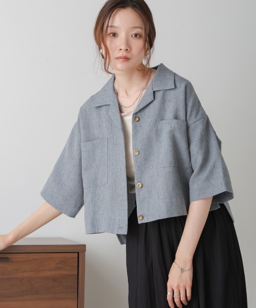 Bab(バブ)の「【セットアップ対応】オープンカラーハーフスリーブシャツ(シャツ/ブラウス・レディース・ベージュ/アイボリー/ブルー・M)」の1枚目の写真