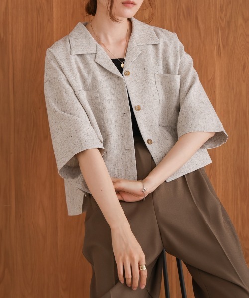 Bab(バブ)の「【セットアップ対応】オープンカラーハーフスリーブシャツ(シャツ/ブラウス・レディース・ベージュ/アイボリー/ブルー・M)」の4枚目の写真