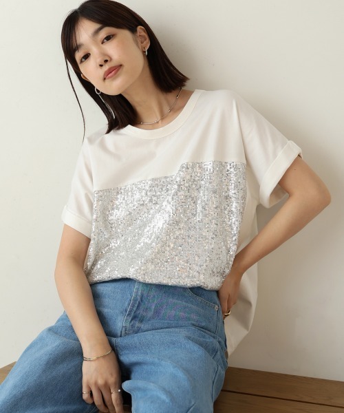 Bou Jeloud(ブージュルード)の「スパンコールビスチェレイヤードプルオーバー(Tシャツ/カットソー・レディース・ブラック/オフホワイト・FREE)」の1枚目の写真