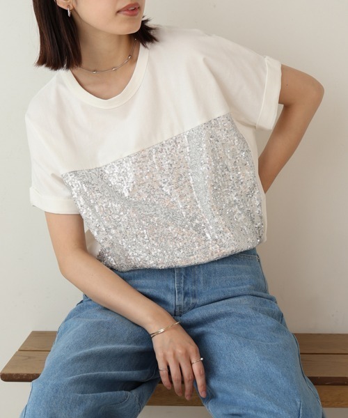 Bou Jeloud(ブージュルード)の「スパンコールビスチェレイヤードプルオーバー(Tシャツ/カットソー・レディース・ブラック/オフホワイト・FREE)」の3枚目の写真
